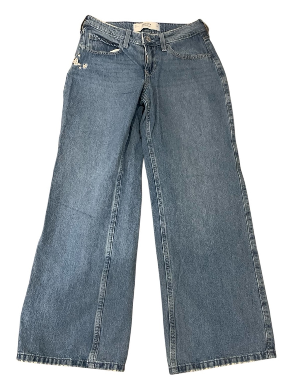 HOLLISTER Low Rise Baggy Floral Embroidered Jeans size 24 Short